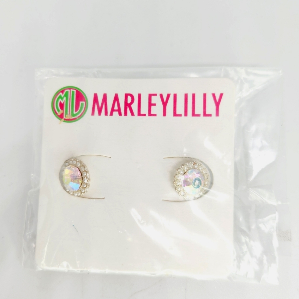 Marley Lilly Aurora Borealis Rainbow W Rhinestone Stud Pierced Earrings New